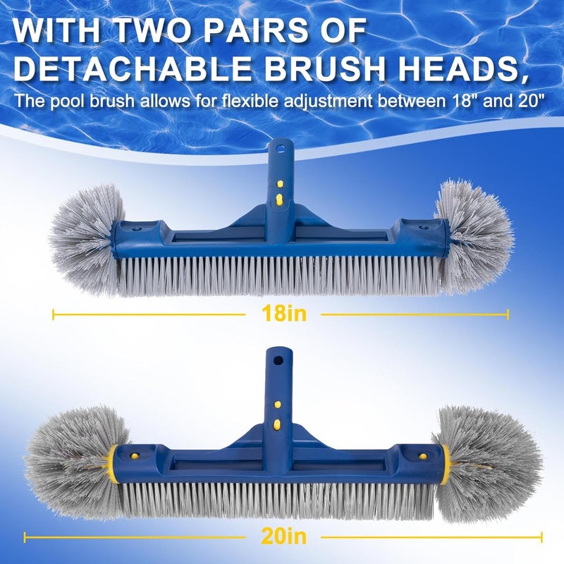 POOLAZA 18’’ & 20’’ Pool Brushes with Round Ends, Detachable Pool Brushes for Cleaning Pool Walls & Tiles, 2 in 1 Pool Brush Head for Inground Pools/Above Ground Pools,High-Efficient Pool Scrub Brush - Image 2